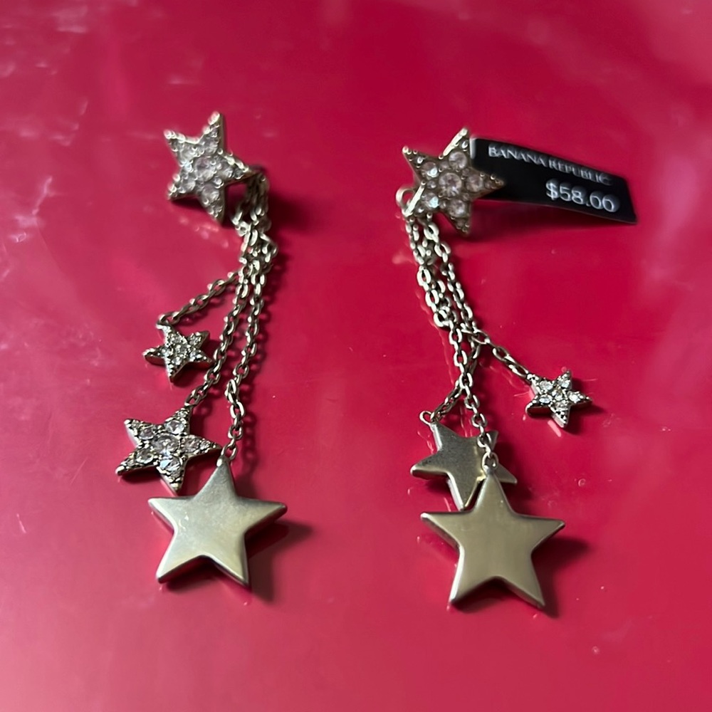 Banana Republic Silver and Crystal Star Dangle Studs NWT